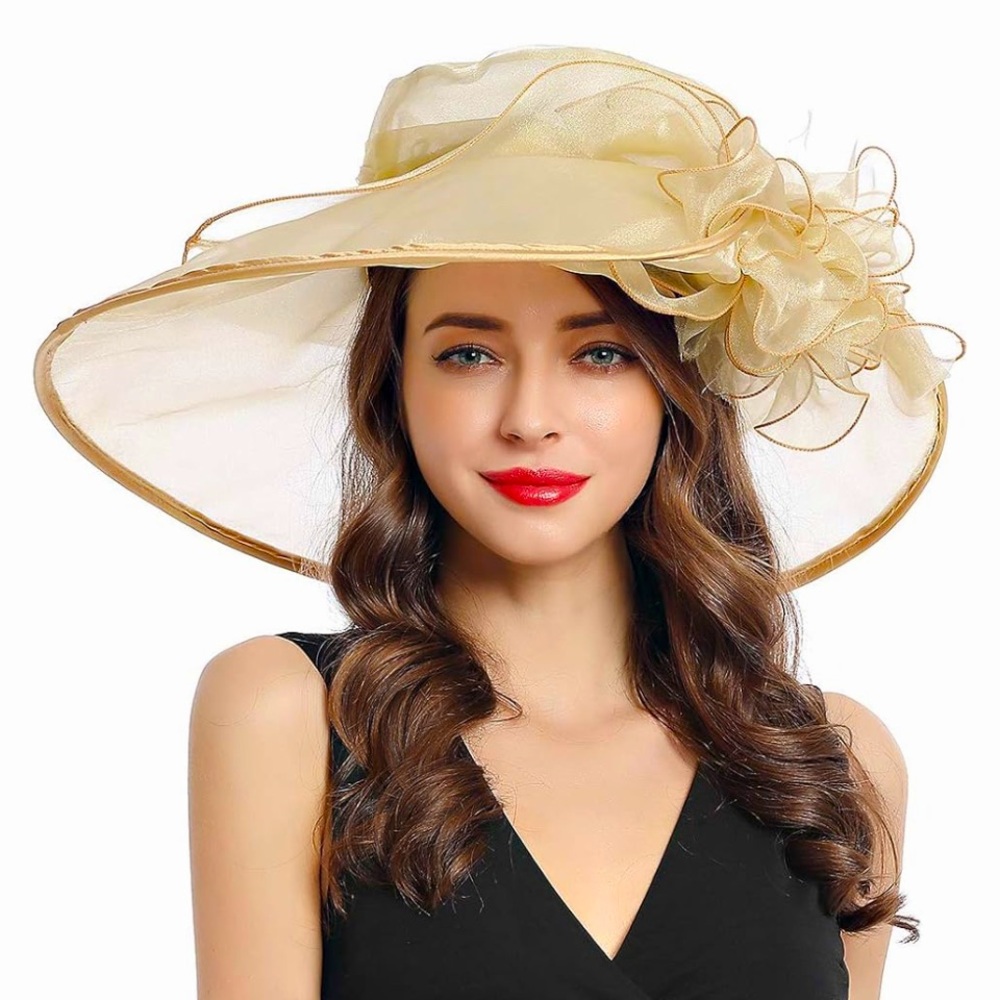 Women’s Organza Church Kentucky Derby Tea Party Wedding Beige Adjustable Hat